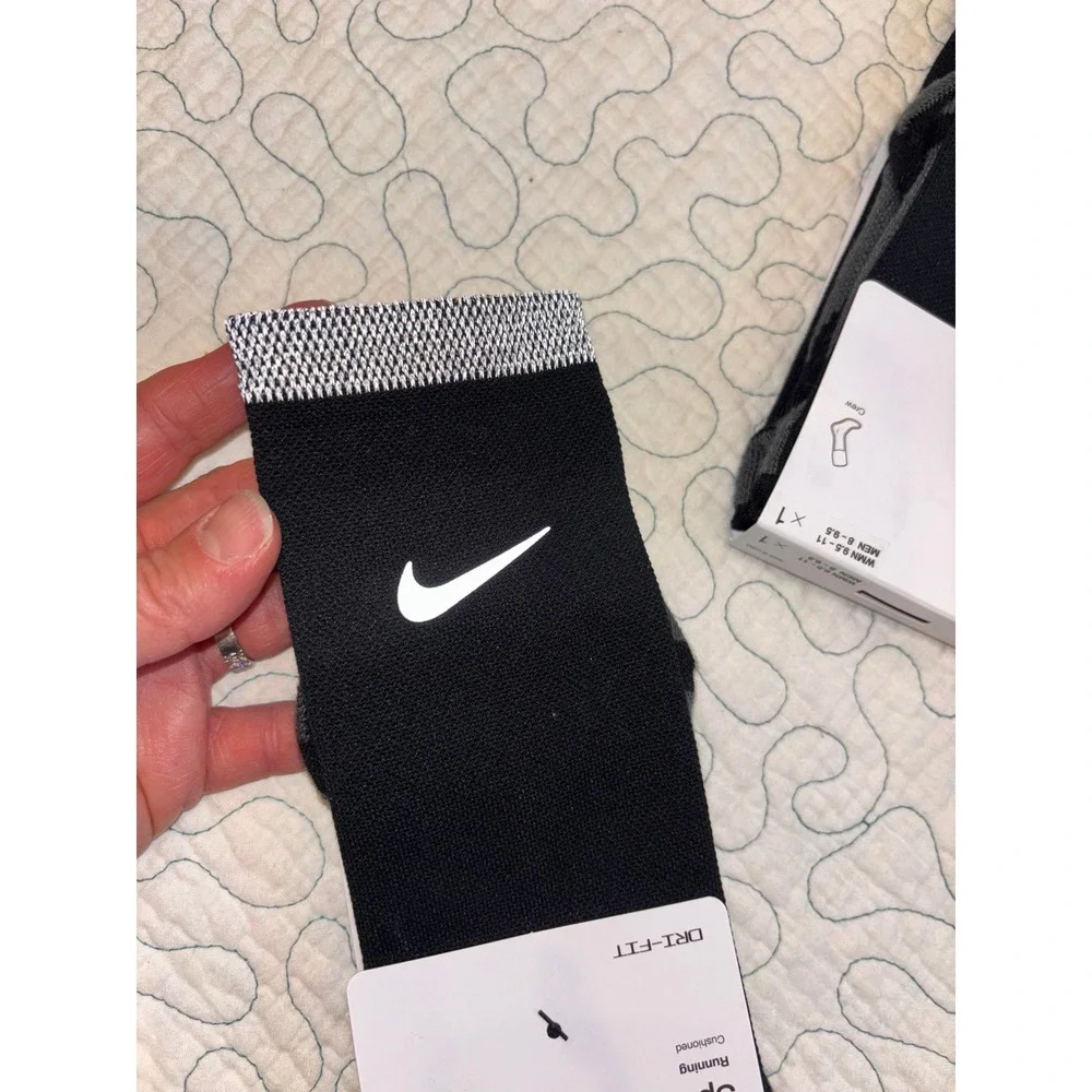 Nike Spark Running Cushioned Crew Socks Black Reflective Dri-FIT Mens 8-9.5 2pk